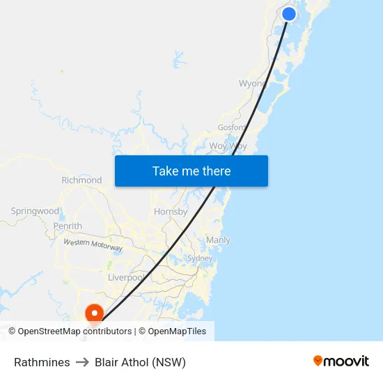 Rathmines to Blair Athol (NSW) map