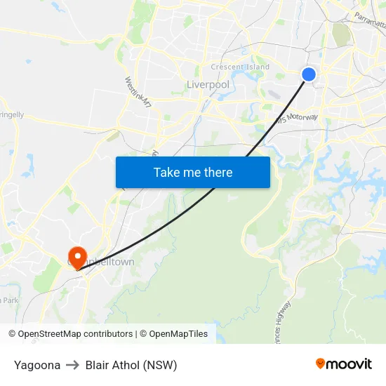 Yagoona to Blair Athol (NSW) map
