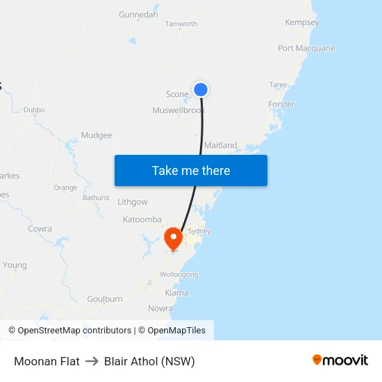 Moonan Flat to Blair Athol (NSW) map