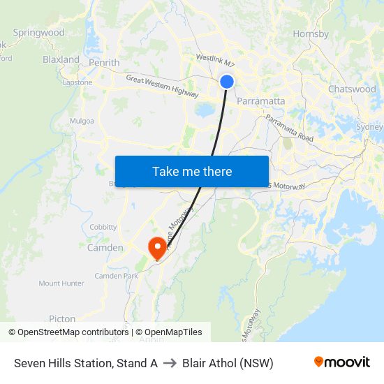 Seven Hills Station, Stand A to Blair Athol (NSW) map