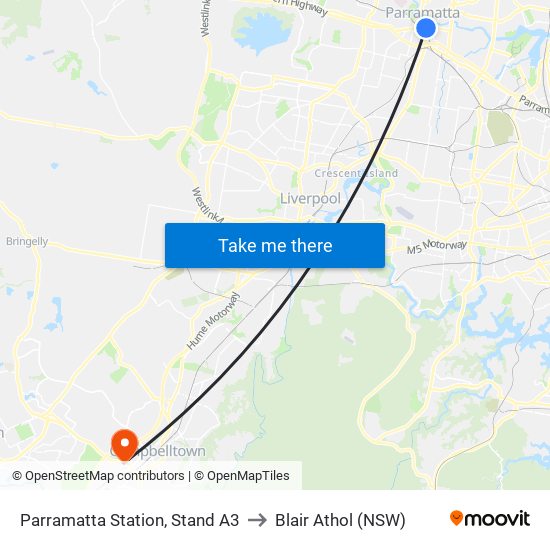 Parramatta Station, Stand A3 to Blair Athol (NSW) map