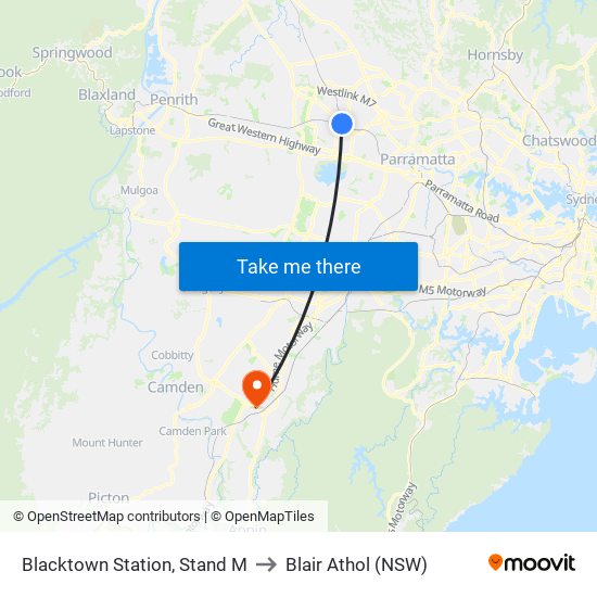 Blacktown Station, Stand M to Blair Athol (NSW) map