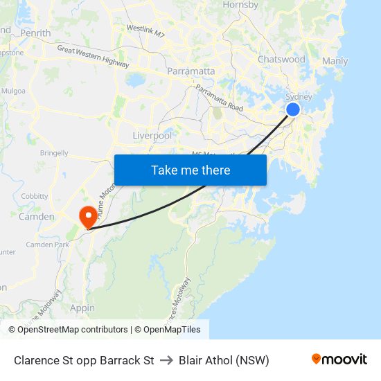 Clarence St opp Barrack St to Blair Athol (NSW) map