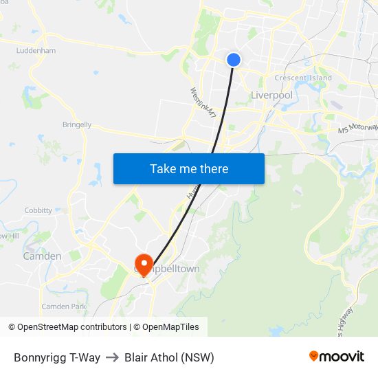 Bonnyrigg T-Way to Blair Athol (NSW) map