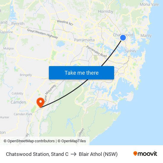 Chatswood Station, Stand C to Blair Athol (NSW) map