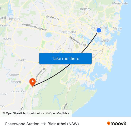Chatswood Station to Blair Athol (NSW) map