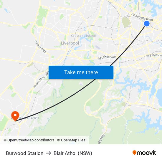 Burwood Station to Blair Athol (NSW) map