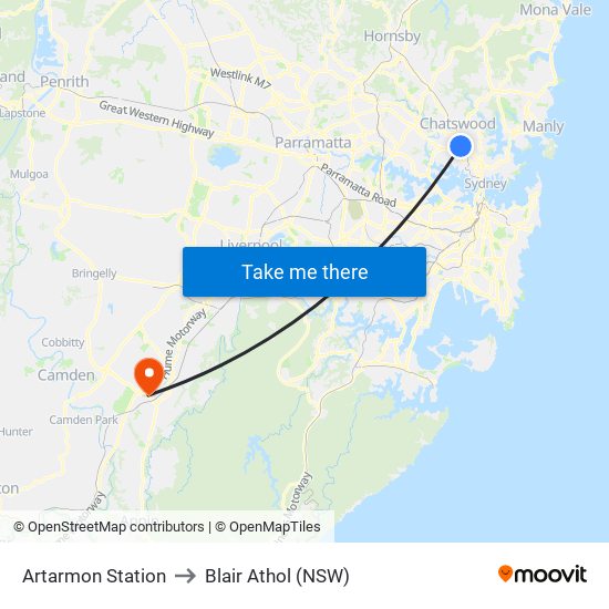 Artarmon Station to Blair Athol (NSW) map