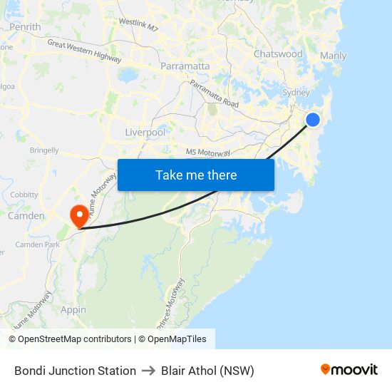 Bondi Junction Station to Blair Athol (NSW) map