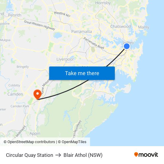 Circular Quay Station to Blair Athol (NSW) map