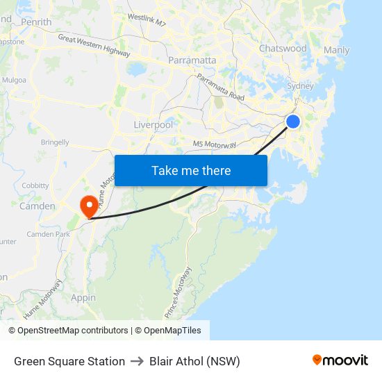 Green Square Station to Blair Athol (NSW) map