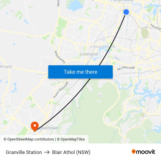 Granville Station to Blair Athol (NSW) map