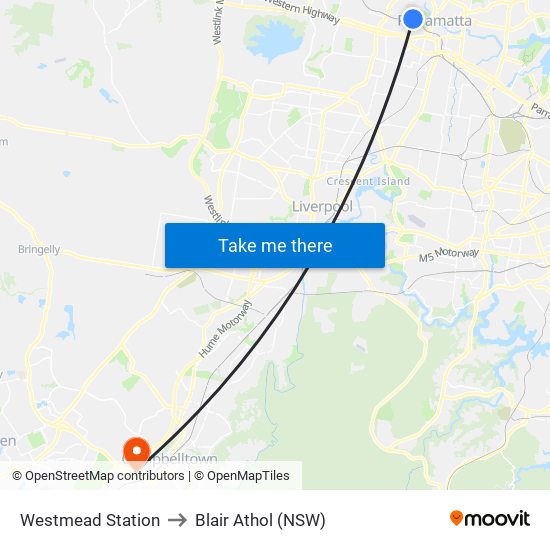 Westmead Station to Blair Athol (NSW) map