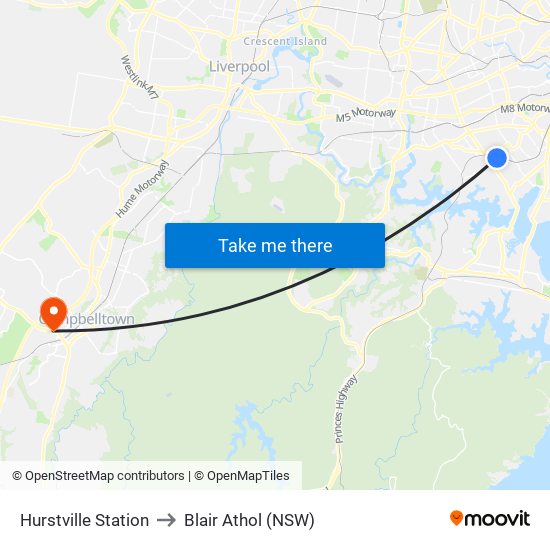 Hurstville Station to Blair Athol (NSW) map