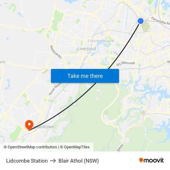 Lidcombe Station to Blair Athol (NSW) map