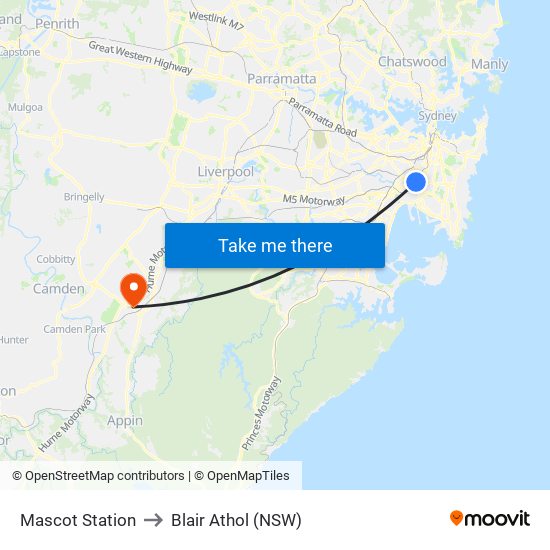 Mascot Station to Blair Athol (NSW) map