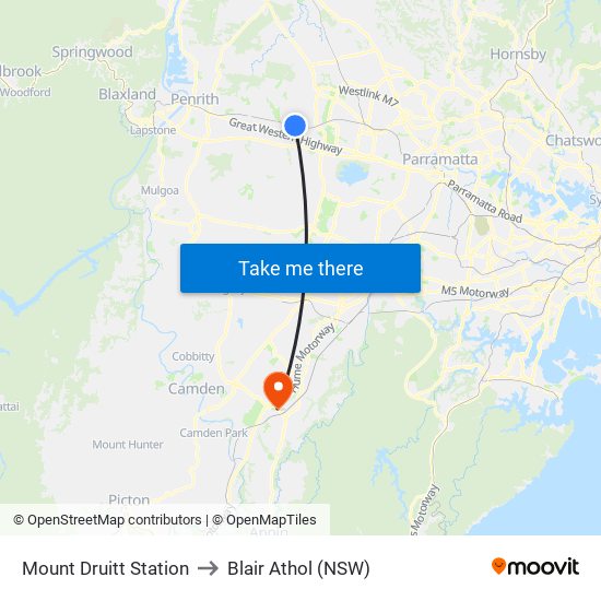 Mount Druitt Station to Blair Athol (NSW) map