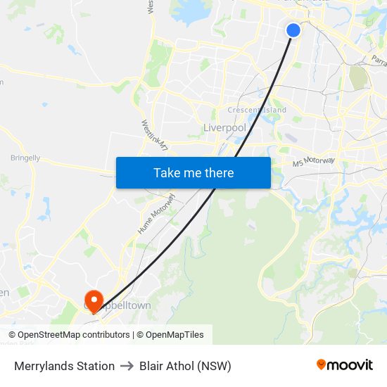 Merrylands Station to Blair Athol (NSW) map