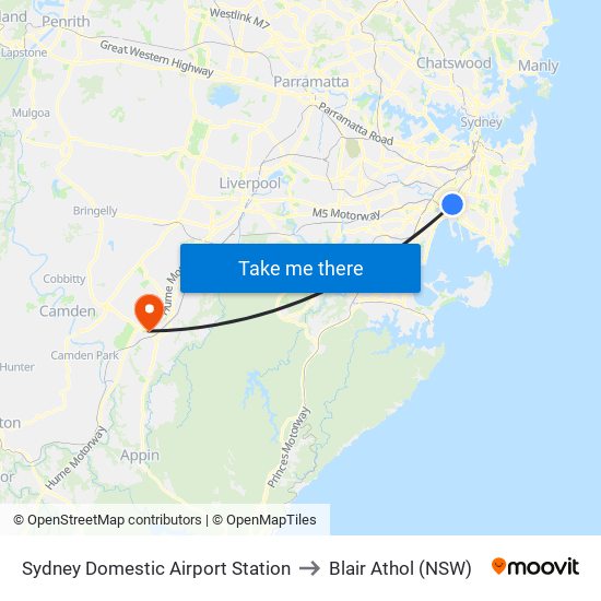 Sydney Domestic Airport Station to Blair Athol (NSW) map