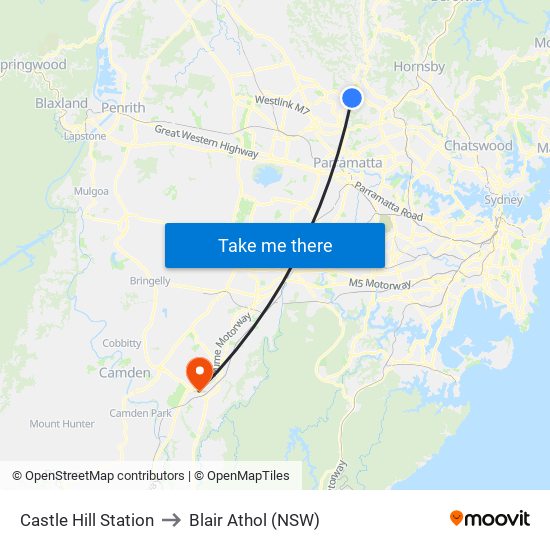 Castle Hill Station to Blair Athol (NSW) map