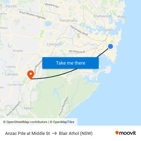 Anzac Pde at Middle St to Blair Athol (NSW) map