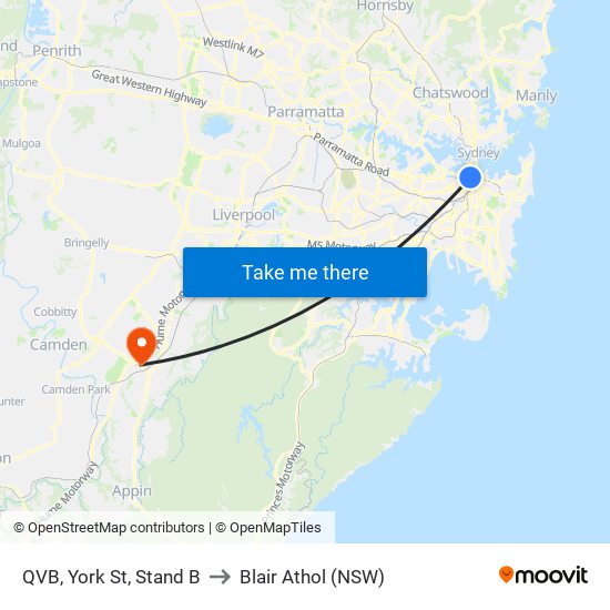 QVB, York St, Stand B to Blair Athol (NSW) map