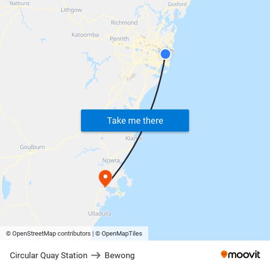 Circular Quay Station to Bewong map