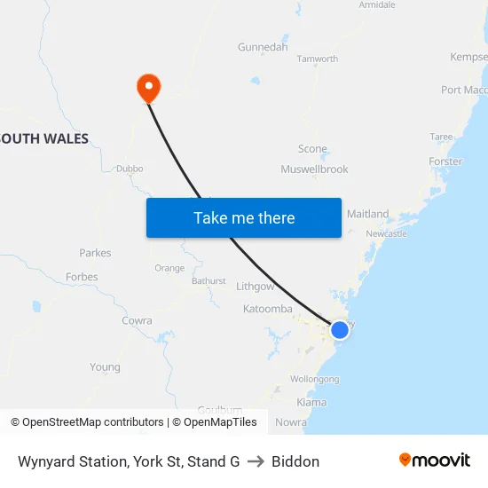 Wynyard Station, York St, Stand G to Biddon map