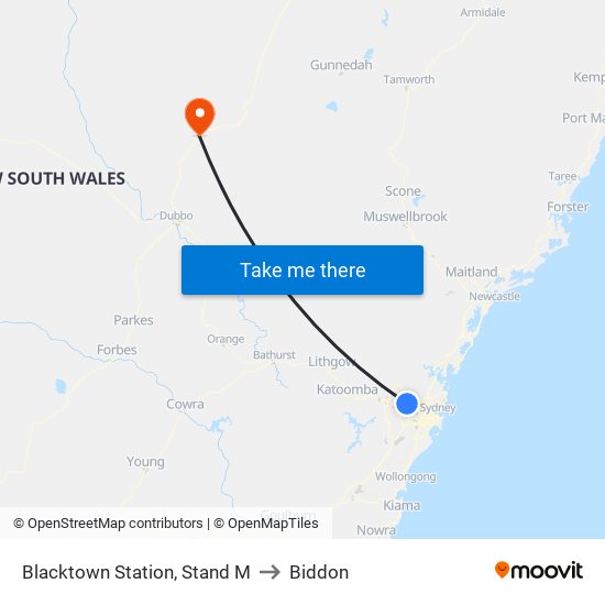 Blacktown Station, Stand M to Biddon map