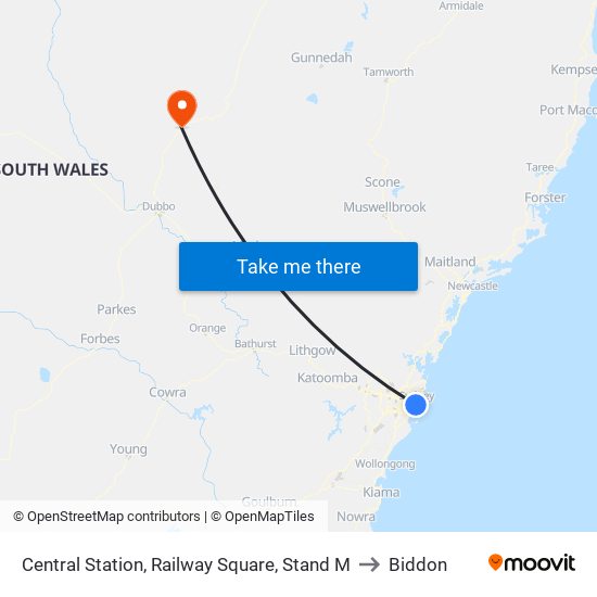 Central Station, Railway Square, Stand M to Biddon map