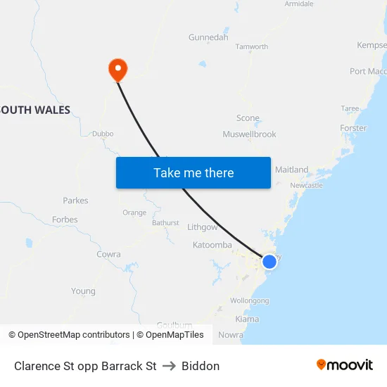 Clarence St opp Barrack St to Biddon map