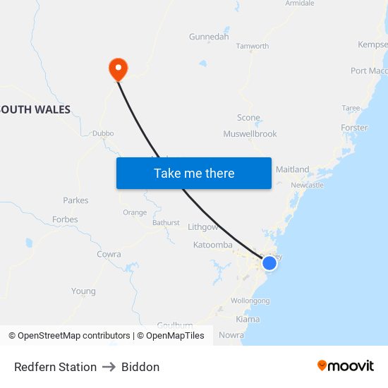 Redfern Station to Biddon map