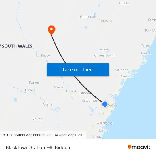 Blacktown Station to Biddon map