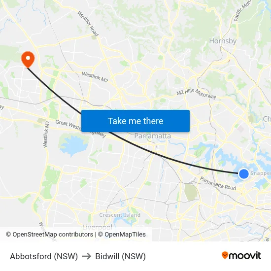 Abbotsford (NSW) to Bidwill (NSW) map