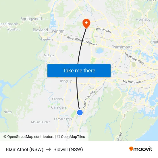 Blair Athol (NSW) to Bidwill (NSW) map