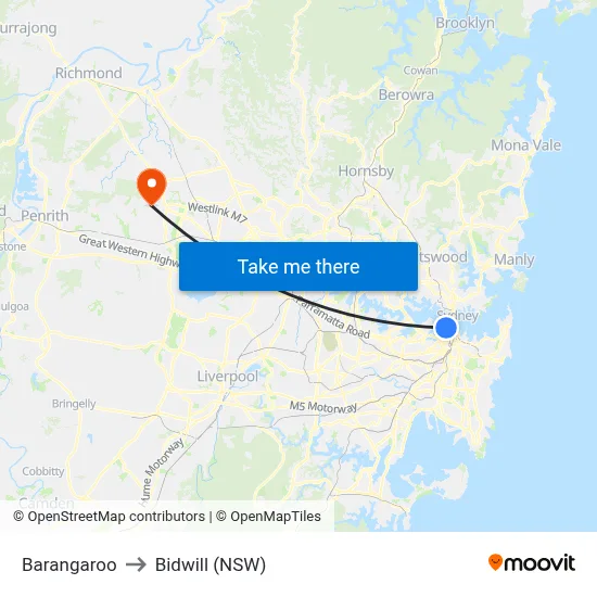 Barangaroo to Bidwill (NSW) map
