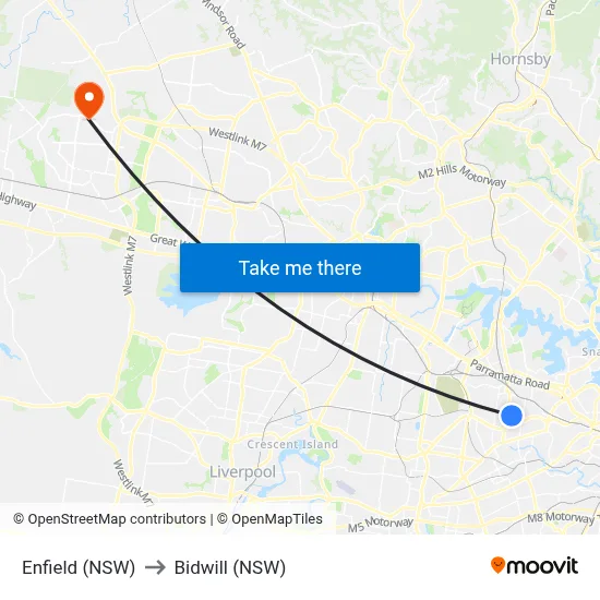 Enfield (NSW) to Bidwill (NSW) map