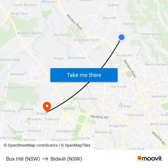 Box Hill (NSW) to Bidwill (NSW) map