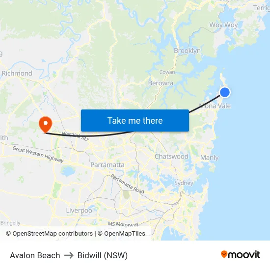 Avalon Beach to Bidwill (NSW) map