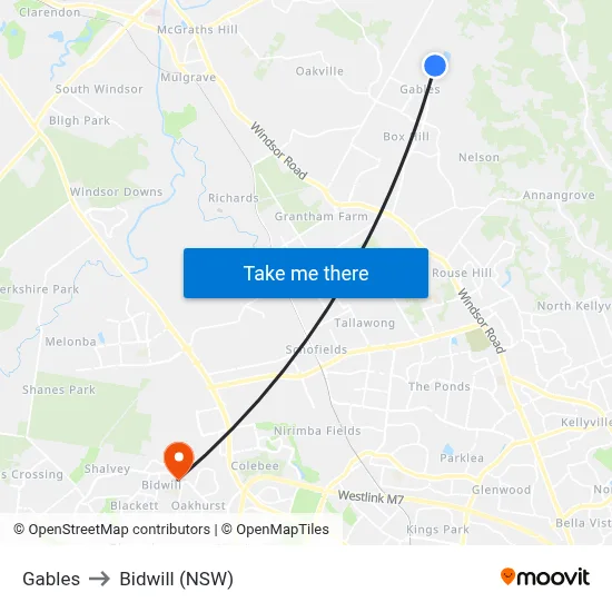 Gables to Bidwill (NSW) map