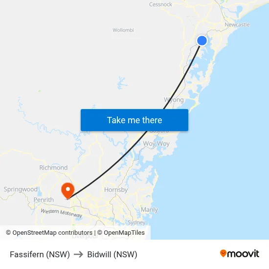 Fassifern (NSW) to Bidwill (NSW) map