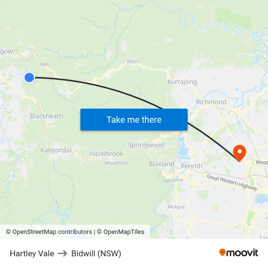 Hartley Vale to Bidwill (NSW) map
