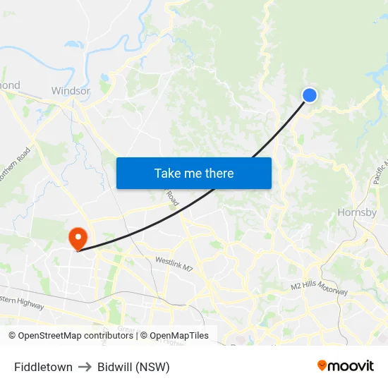 Fiddletown to Bidwill (NSW) map