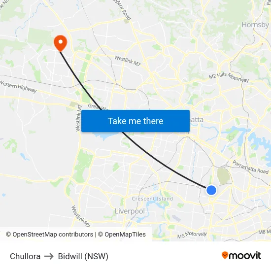 Chullora to Bidwill (NSW) map