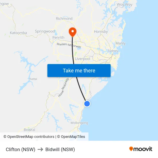 Clifton (NSW) to Bidwill (NSW) map