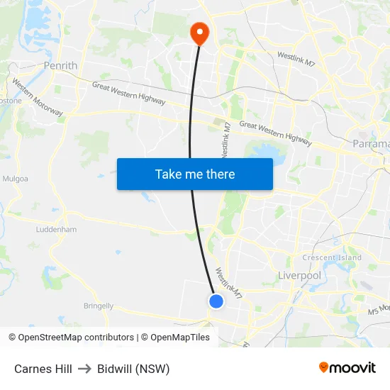 Carnes Hill to Bidwill (NSW) map