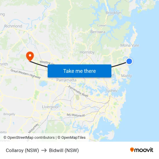 Collaroy (NSW) to Bidwill (NSW) map