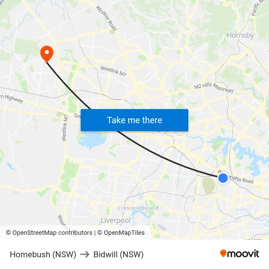 Homebush (NSW) to Bidwill (NSW) map