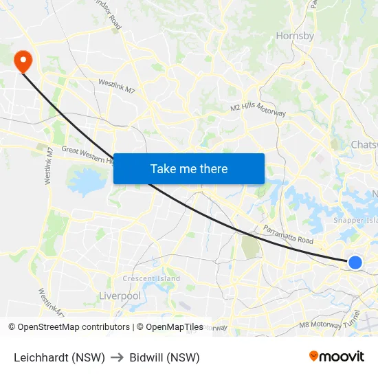 Leichhardt (NSW) to Bidwill (NSW) map