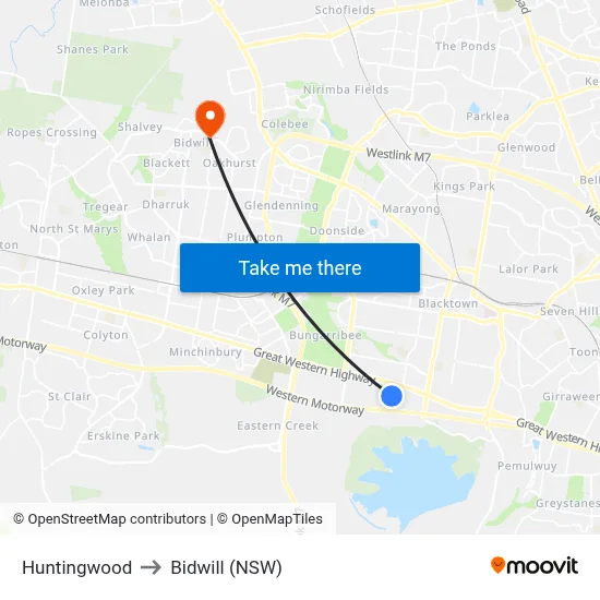 Huntingwood to Bidwill (NSW) map